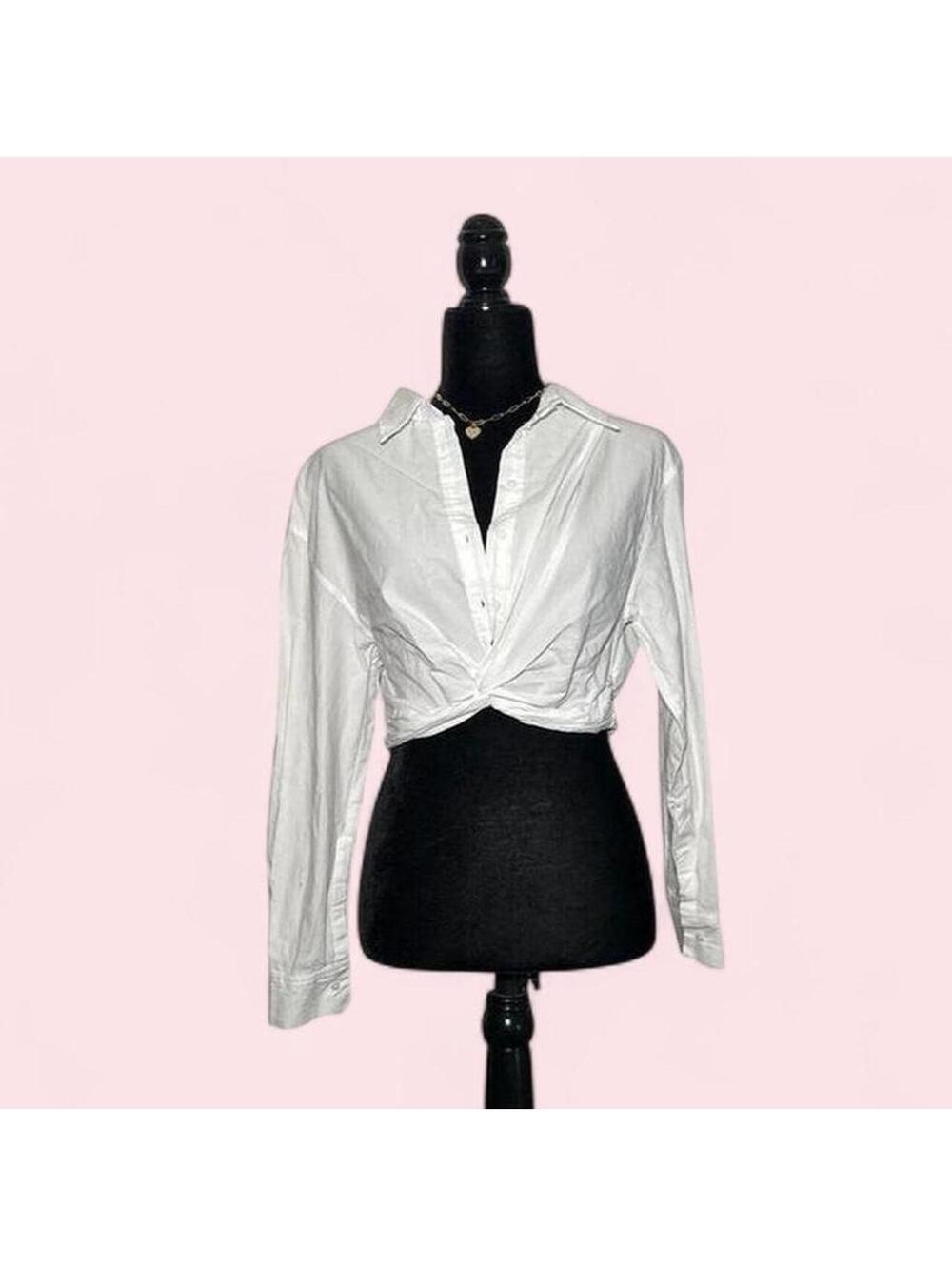 Zara White Cropped Long Sleeve Blouse Size XS